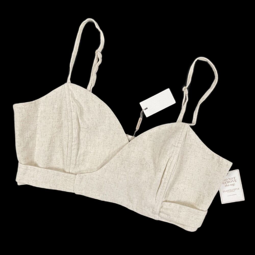 NWT JLUXLABEL Linen Blend Crop Top XL Neutral Cream Belted Cami Bralette New